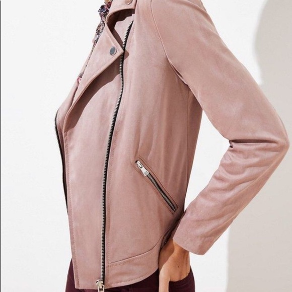 SOLD !! LOFT blush faux vegan suede moto jacket - Picture 6 of 12